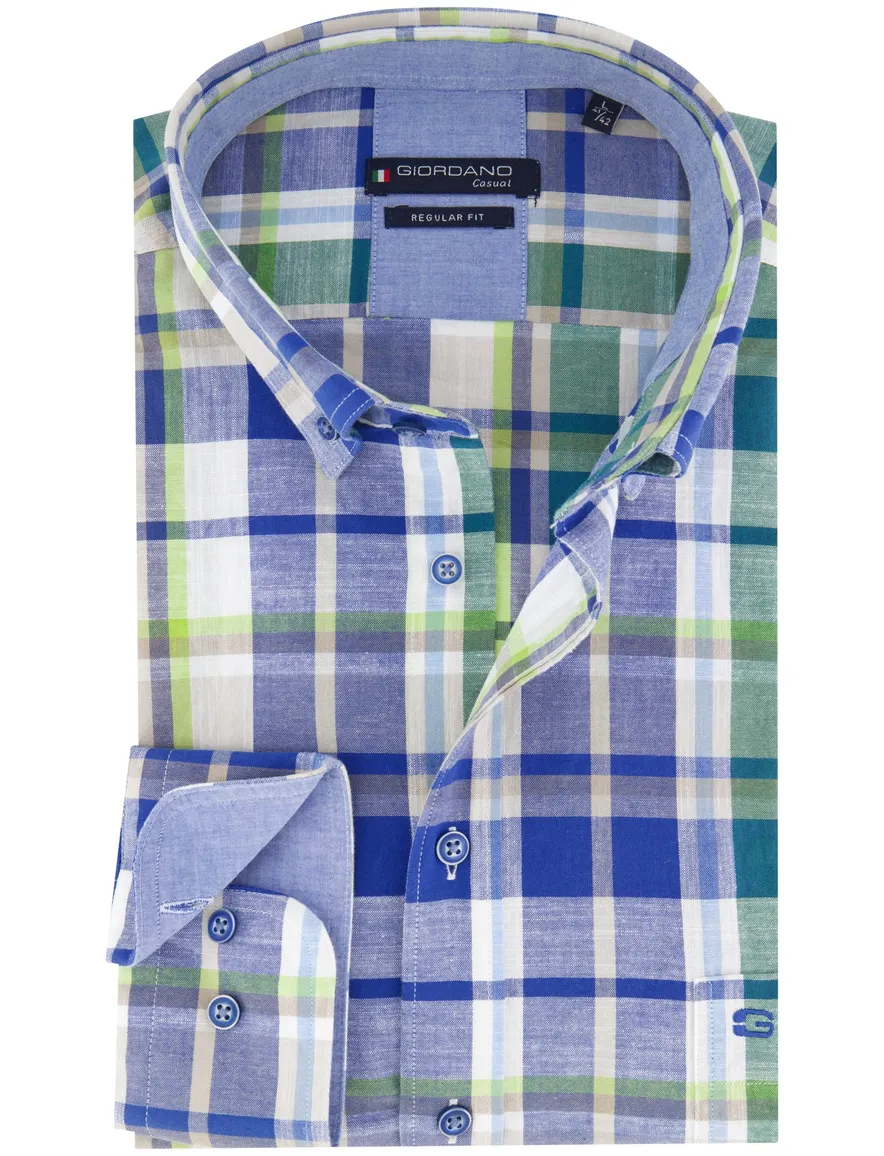 Gordiano overhemd blauw regular fit geruit