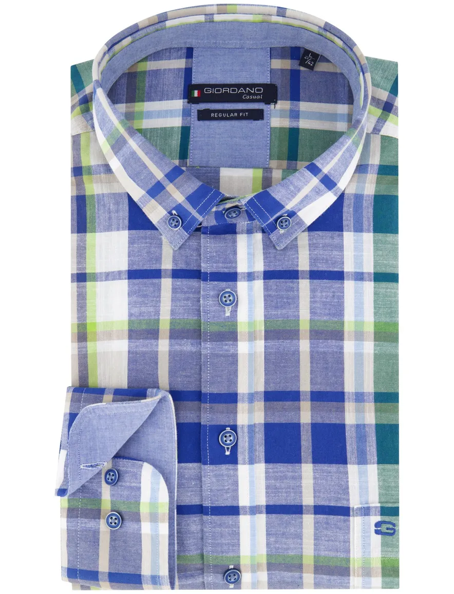Gordiano overhemd blauw regular fit geruit