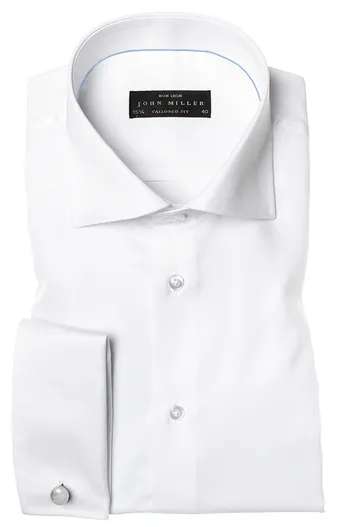 John Miller John Miller overhemd mouwlengte 7 slim fit spierwit uni katoen
