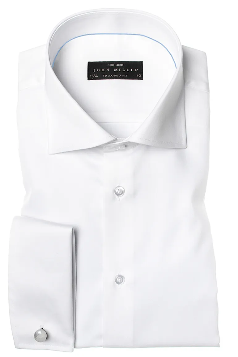 John Miller overhemd mouwlengte 7 slim fit spierwit uni katoen
