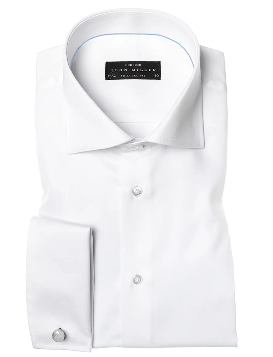 John Miller overhemd mouwlengte 7 slim fit spierwit uni katoen