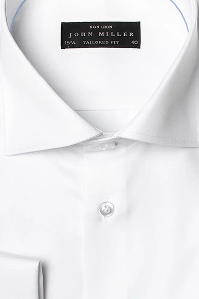 John Miller overhemd mouwlengte 7 slim fit spierwit uni katoen