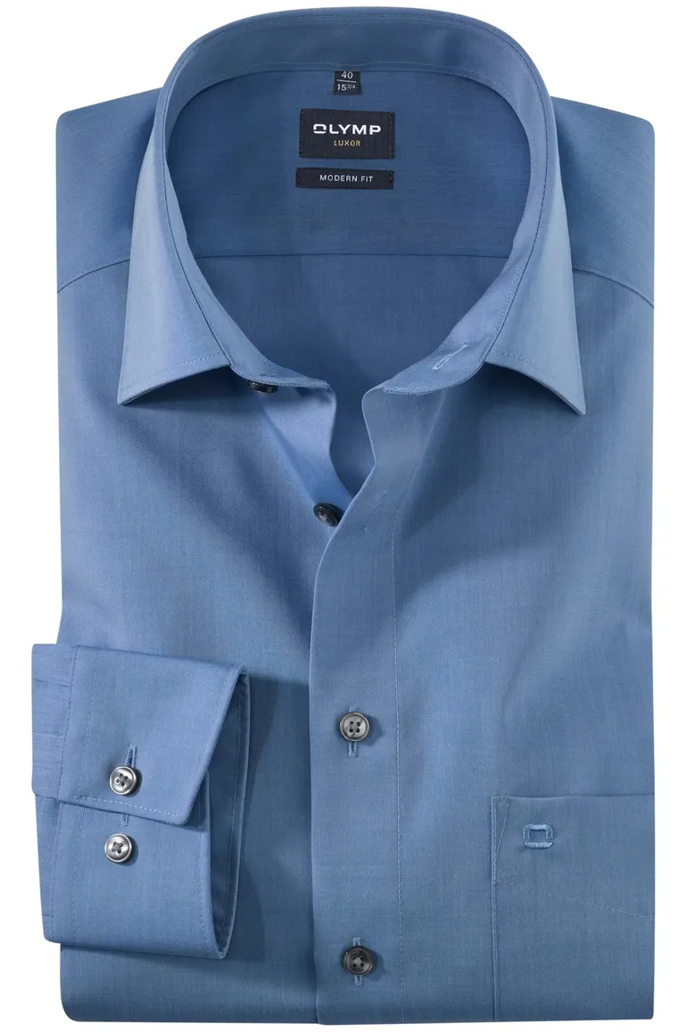 Olymp overhemd strijkvrij modern fit middenblauw