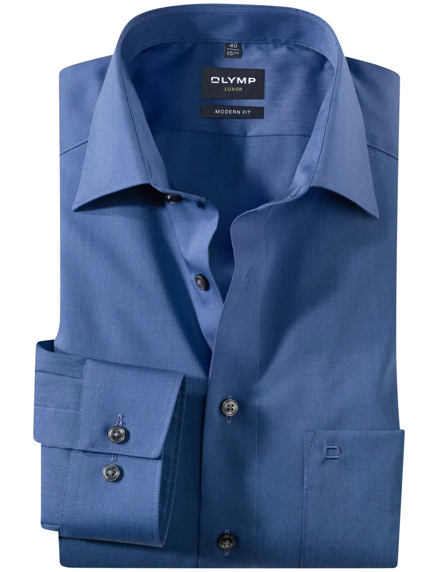 Olymp overhemd Chambray modern fit donkerblauw