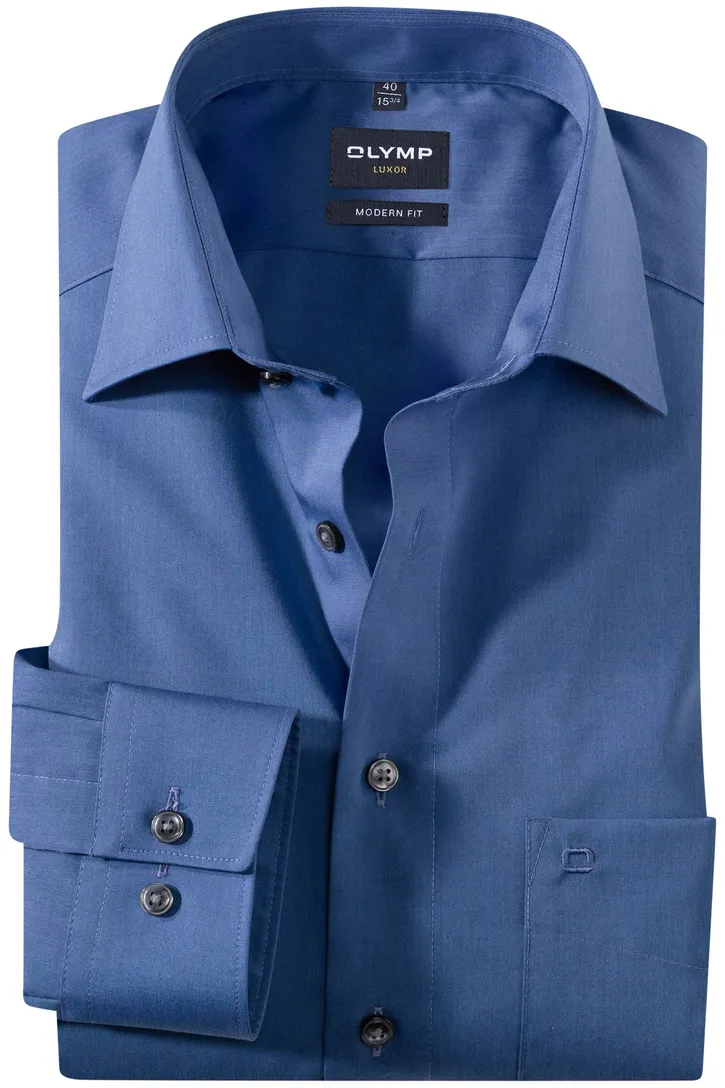 Olymp overhemd Chambray strijkvrij modern fit donkerblauw