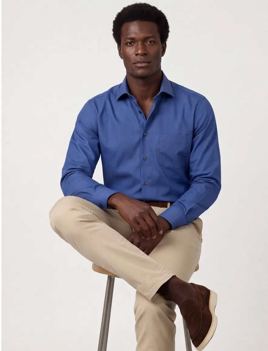 Olymp overhemd Chambray modern fit donkerblauw