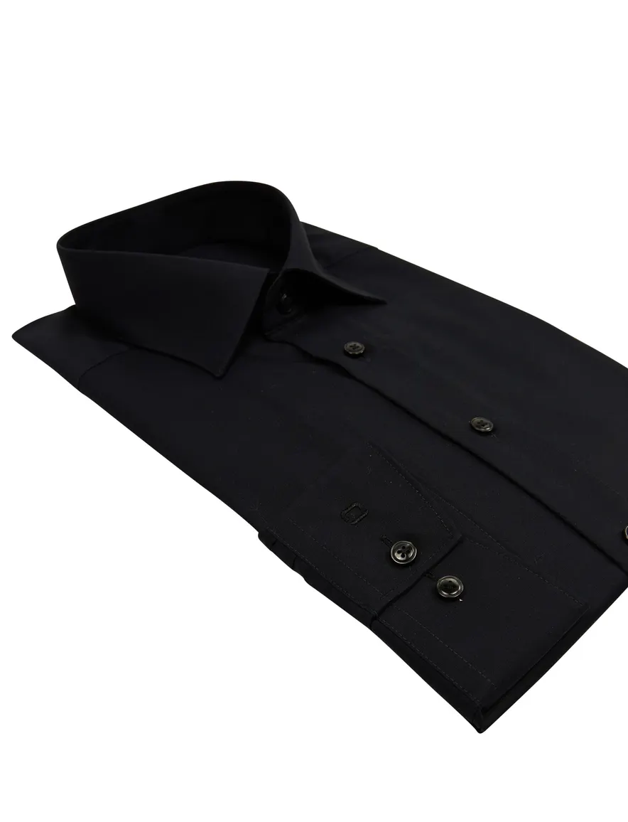 business overhemd Olymp Luxor Modern Fit zwart effen katoen normale fit