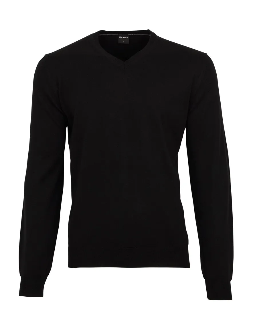 Olymp pullover zwart met v-hals merinwol