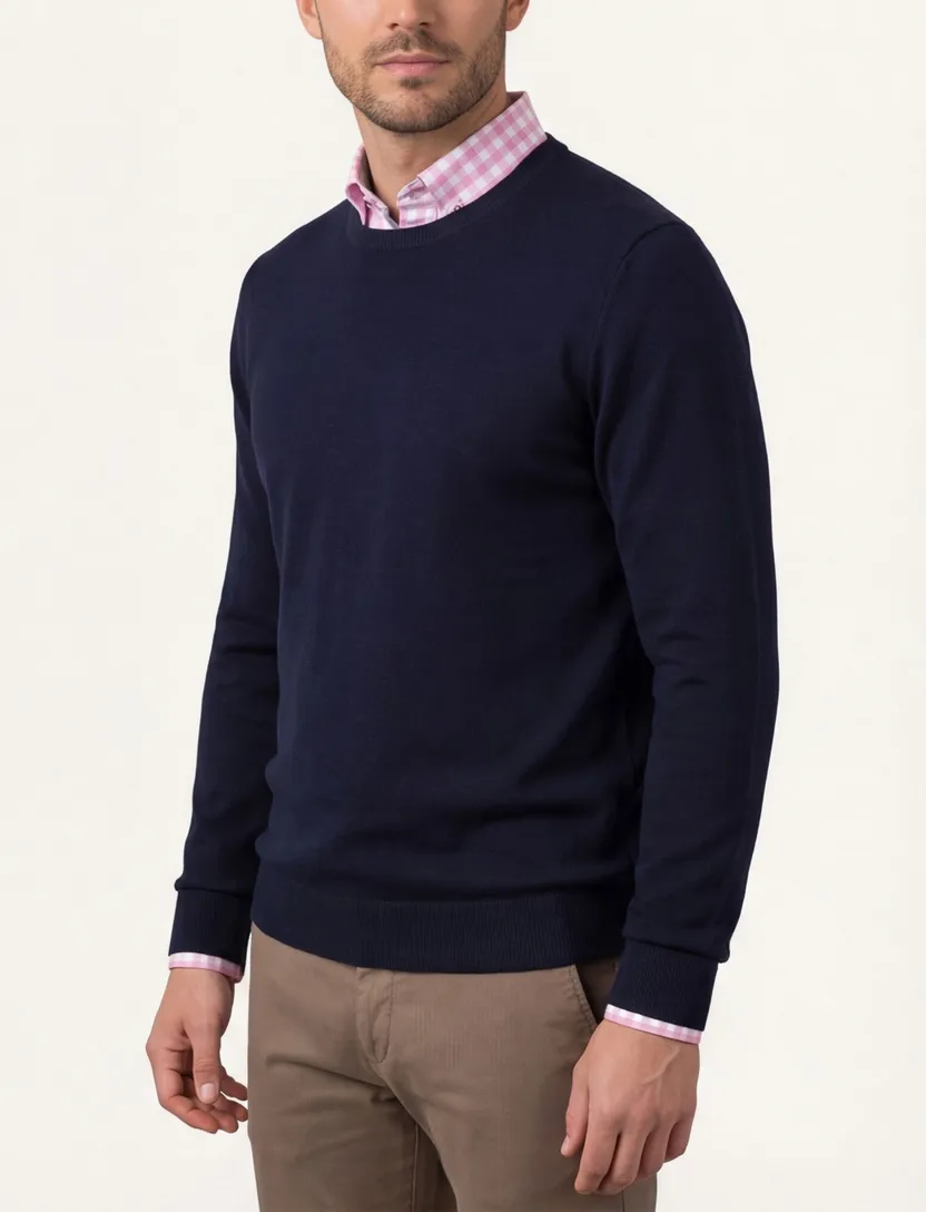Olymp pullover ronde hals marineblauw merinowol