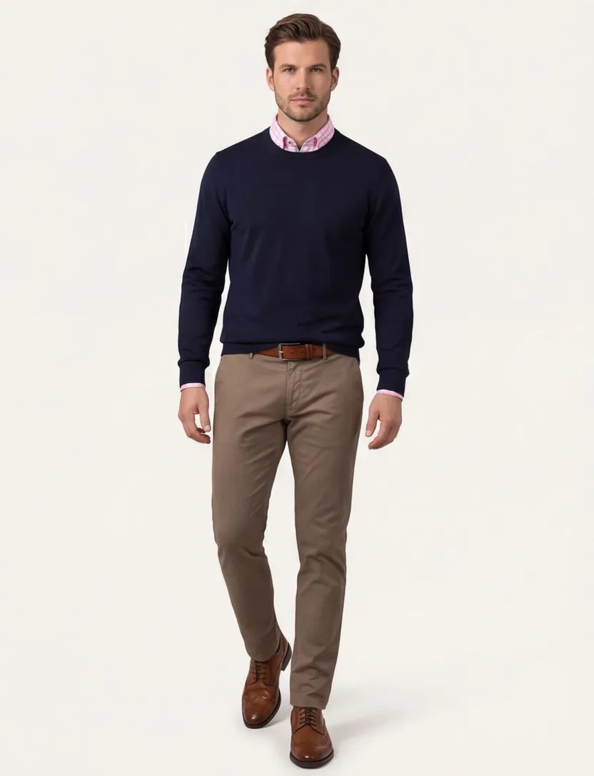 Olymp pullover ronde hals marineblauw merinowol