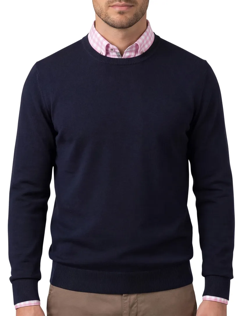 Olymp pullover ronde hals marineblauw merinowol