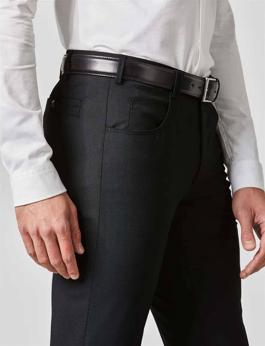Meyer wollen pantalon Diego zwart effen