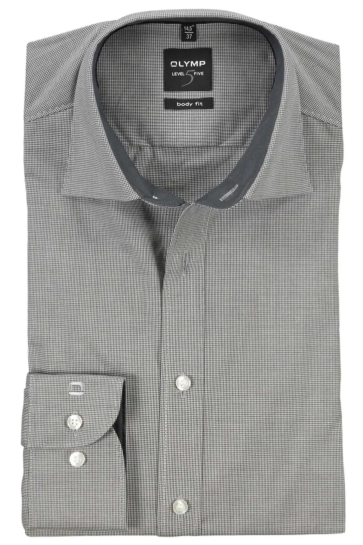 Olymp overhemd olive grey fine block effen bies