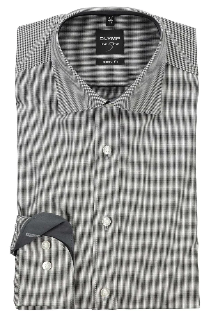 Olymp overhemd olive grey fine block effen bies