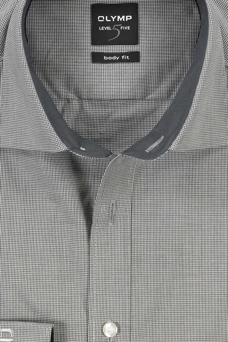 Olymp overhemd olive grey fine block effen bies