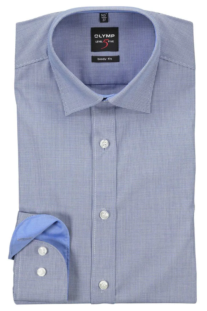 Olymp overhemd body fit Level 5 structuur blauw