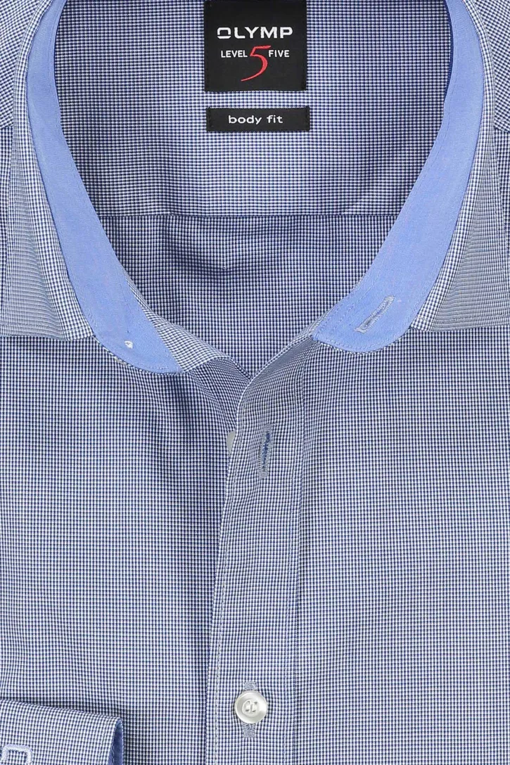 Olymp overhemd body fit Level 5 structuur blauw