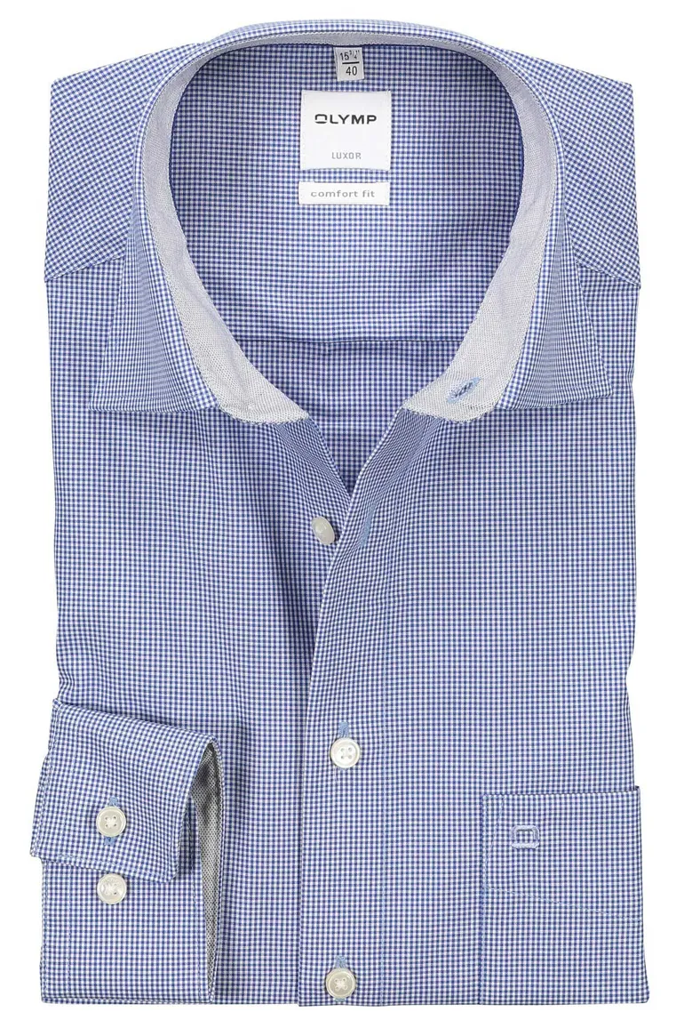 Olymp comfort fit overhemd subtiel ruitje navy