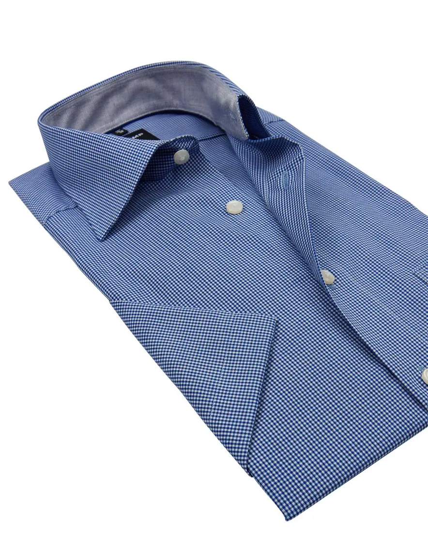 OLYMP korte mouw overhemd blauw ruit
