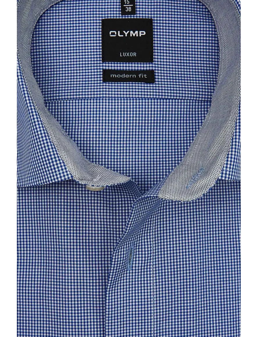 OLYMP korte mouw overhemd blauw ruit