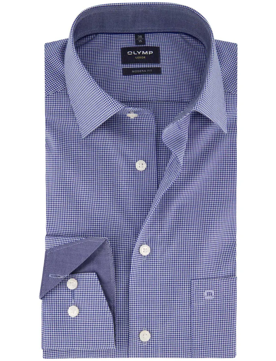 Olymp Luxor modern fit overhemd vichy navy