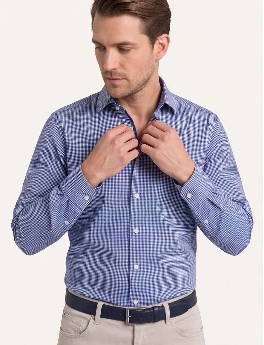 Olymp Luxor modern fit overhemd vichy navy
