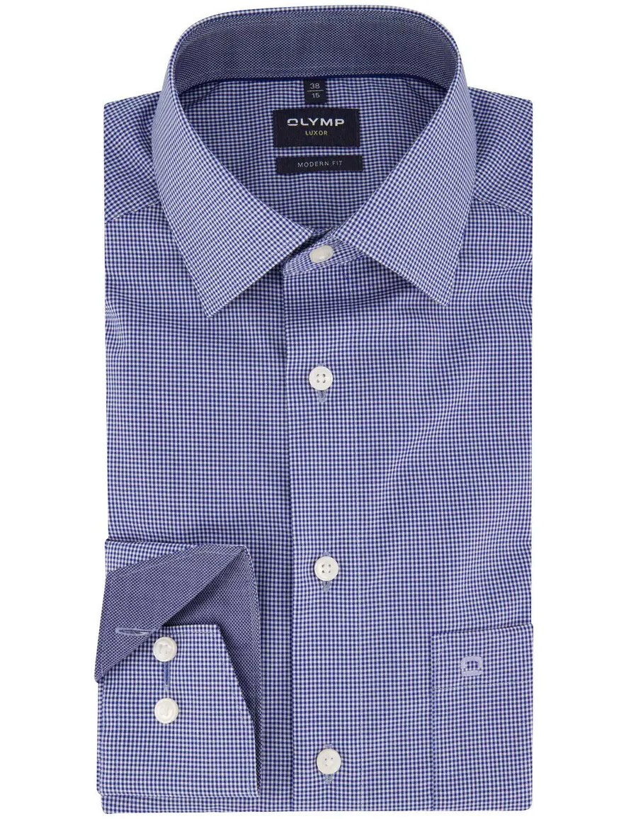 Olymp Luxor modern fit overhemd vichy navy