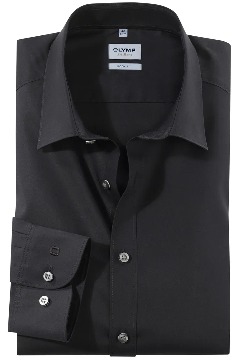 overhemd mouwlengte 7 Olymp Level Five zwart effen katoen extra slim fit