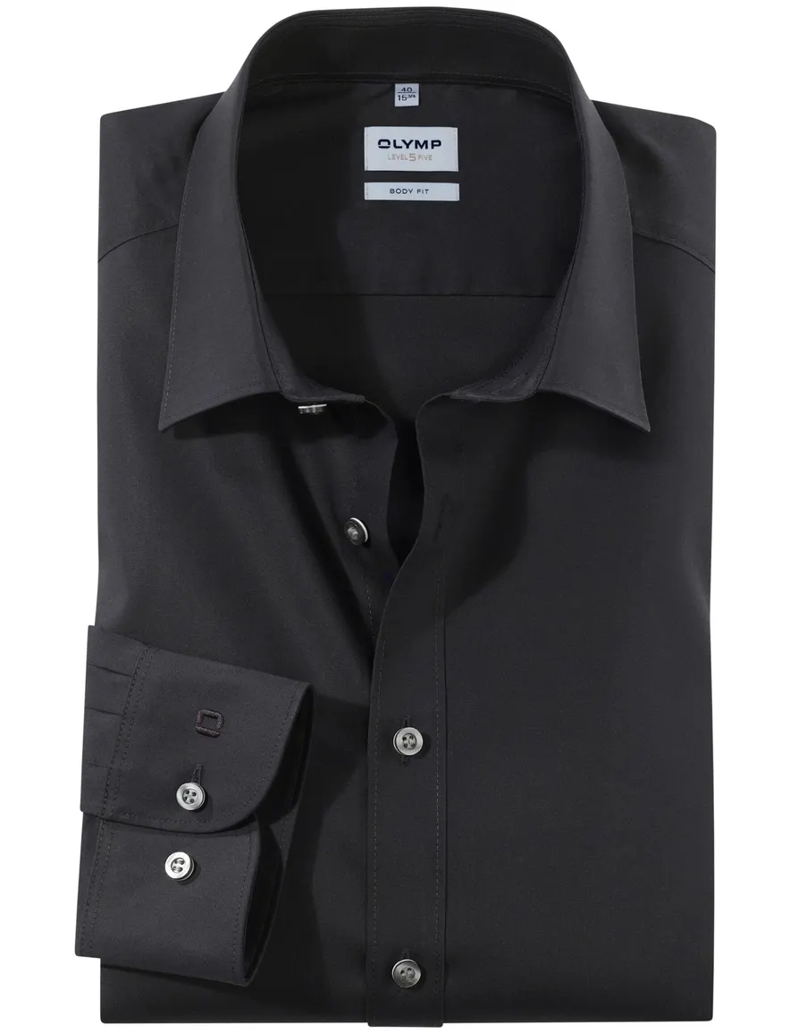 overhemd mouwlengte 7 Olymp Level Five zwart effen katoen extra slim fit