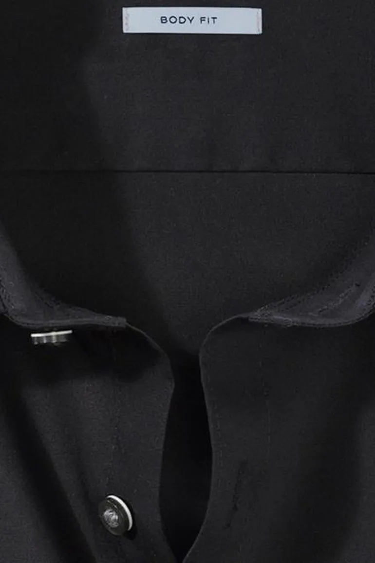 overhemd mouwlengte 7 Olymp Level Five zwart effen katoen extra slim fit