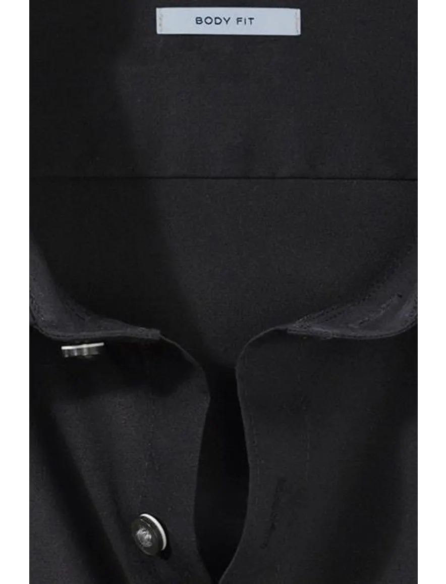 overhemd mouwlengte 7 Olymp Level Five zwart effen katoen extra slim fit