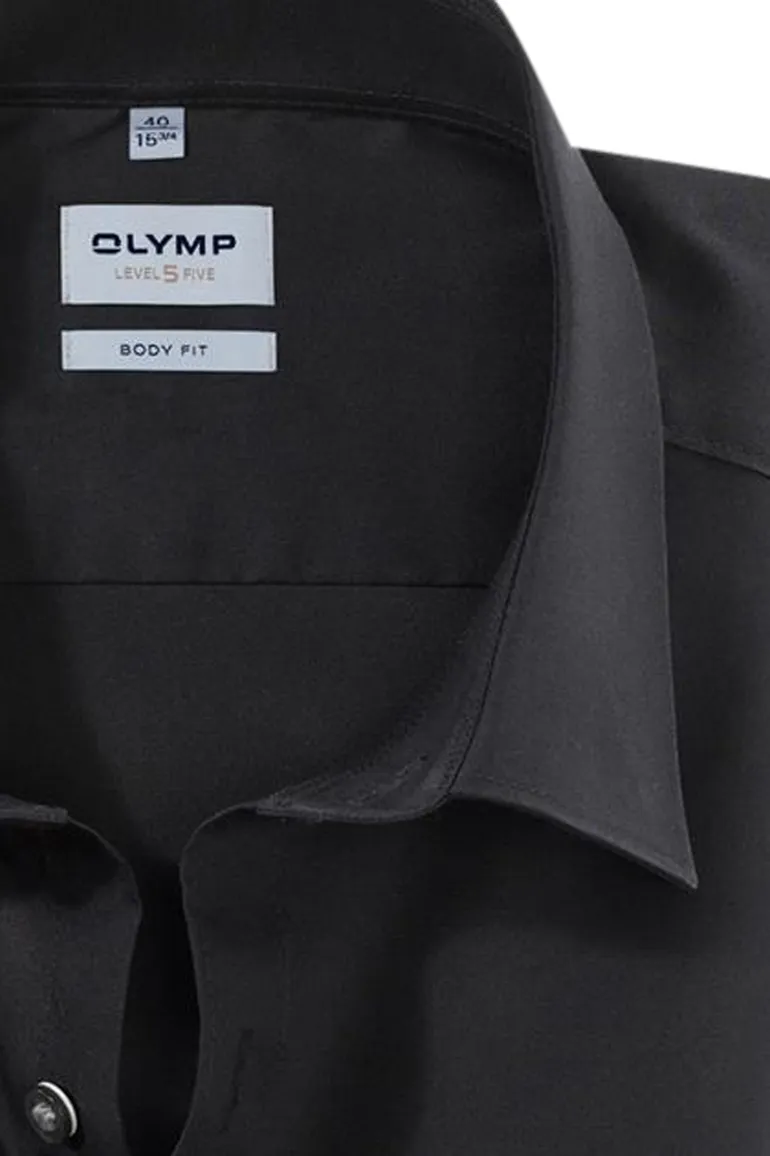 overhemd mouwlengte 7 Olymp Level Five zwart effen katoen extra slim fit