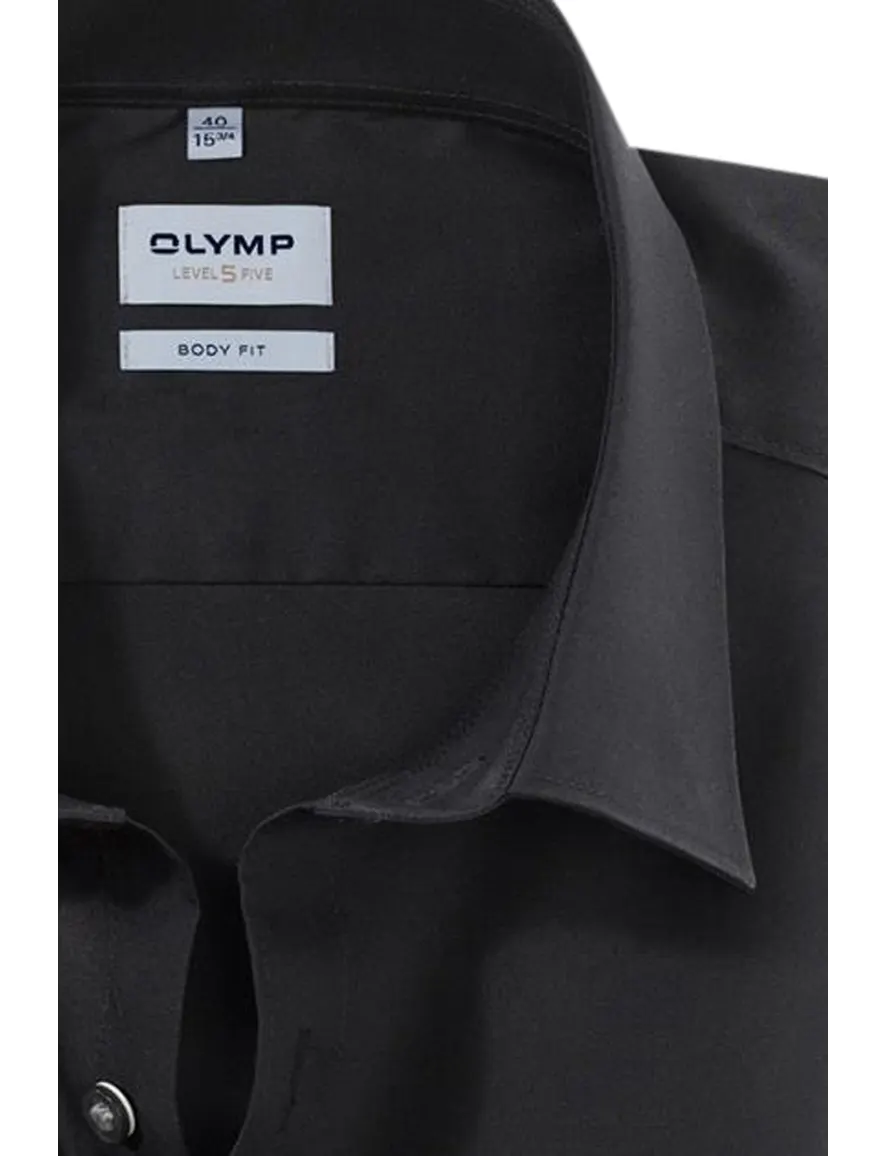 overhemd mouwlengte 7 Olymp Level Five zwart effen katoen extra slim fit