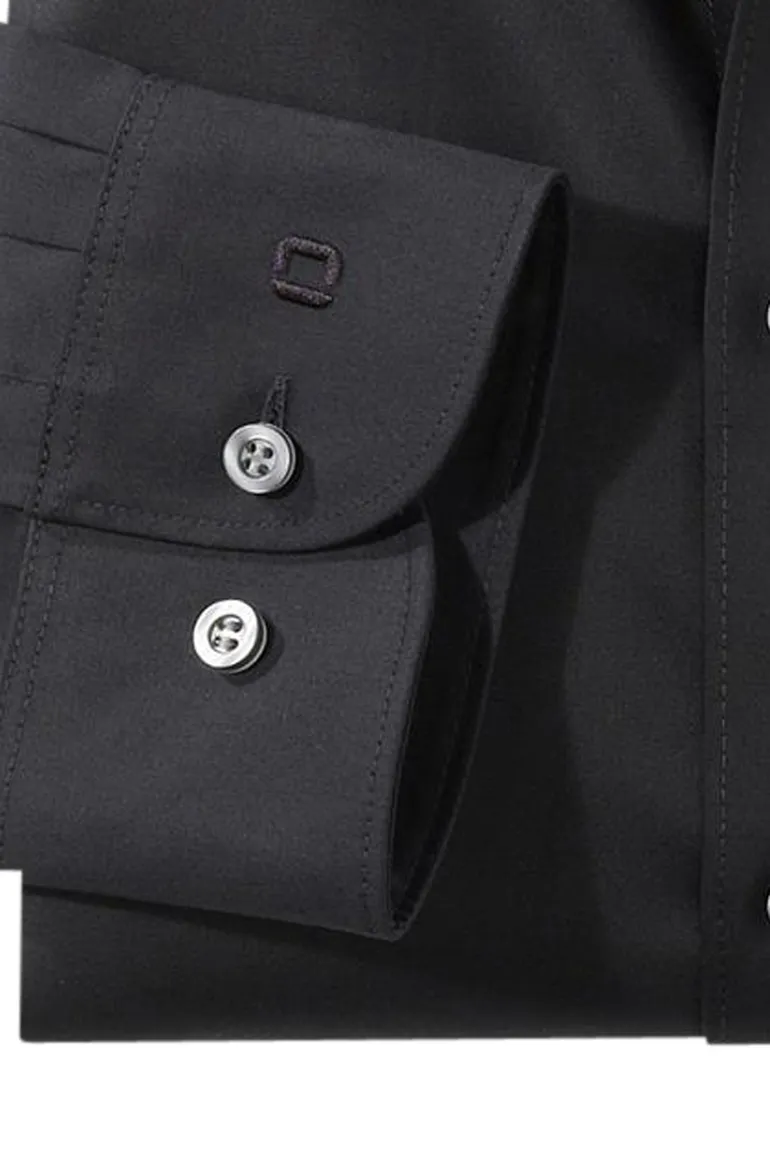overhemd mouwlengte 7 Olymp Level Five zwart effen katoen extra slim fit