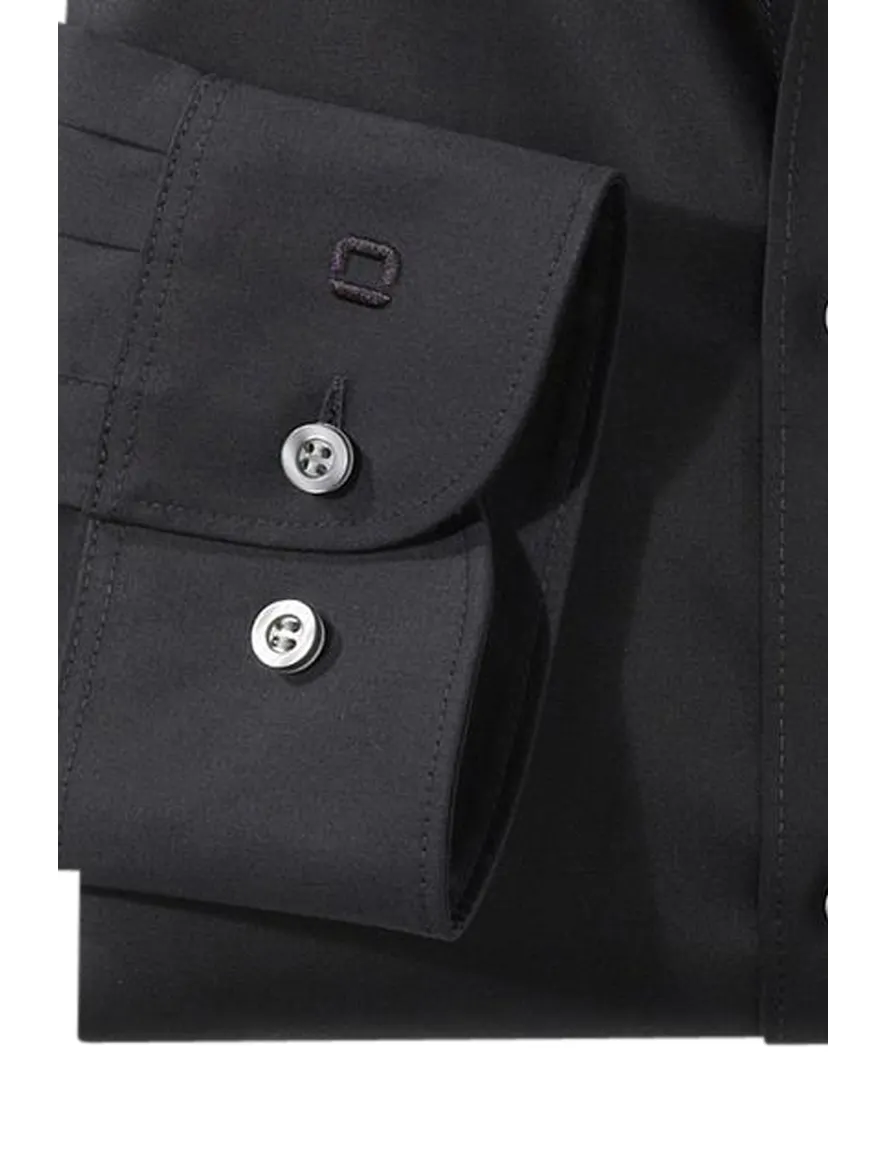 overhemd mouwlengte 7 Olymp Level Five zwart effen katoen extra slim fit
