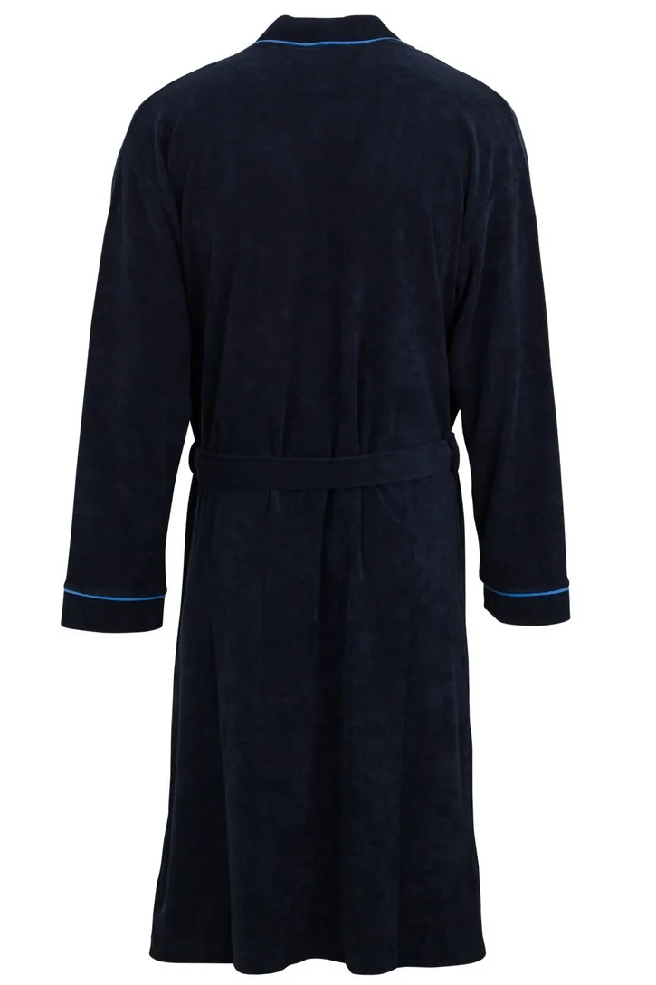 Schiesser badjas donkerblauw Original Classics blauwe piping