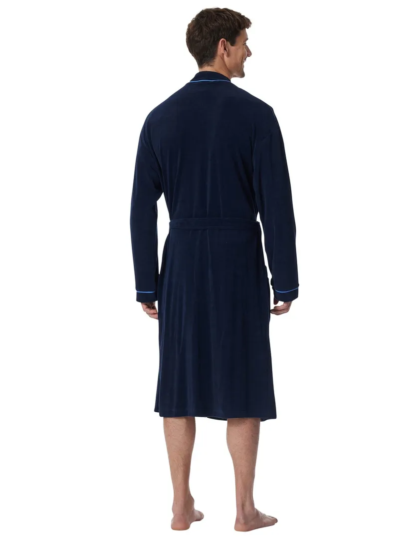 Schiesser badjas donkerblauw Original Classics blauwe piping