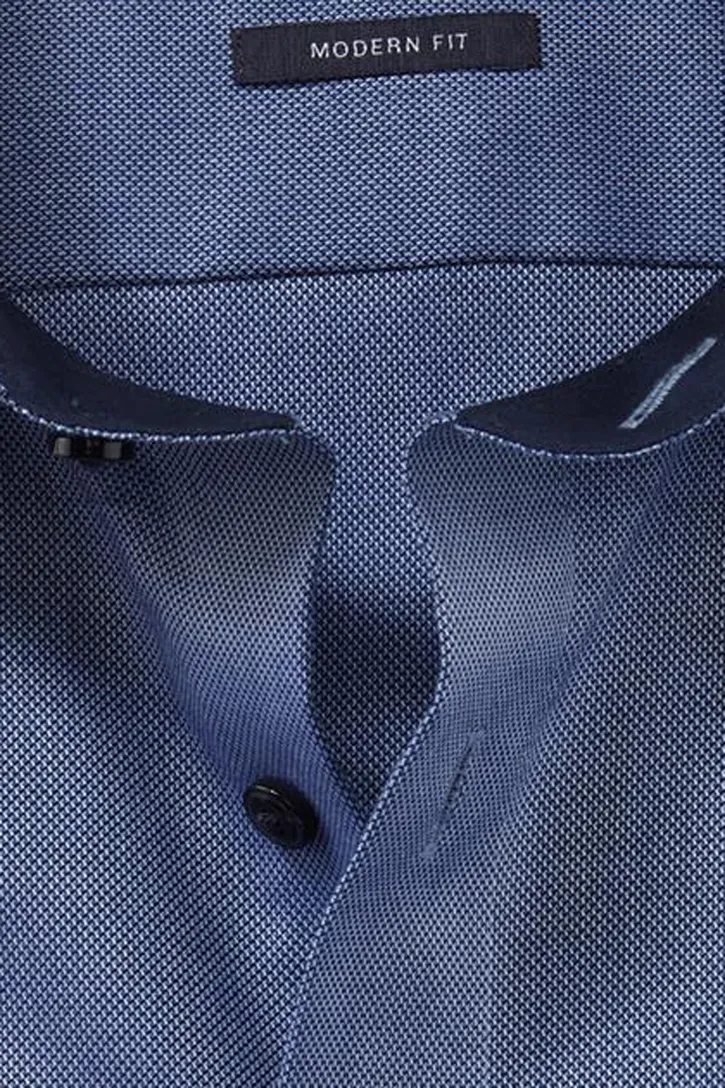 Olymp modern fit overhemd blauw structuur non iron