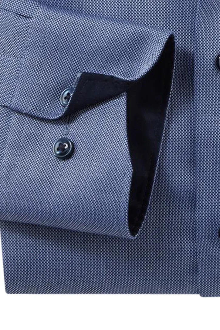 Olymp modern fit overhemd blauw structuur non iron