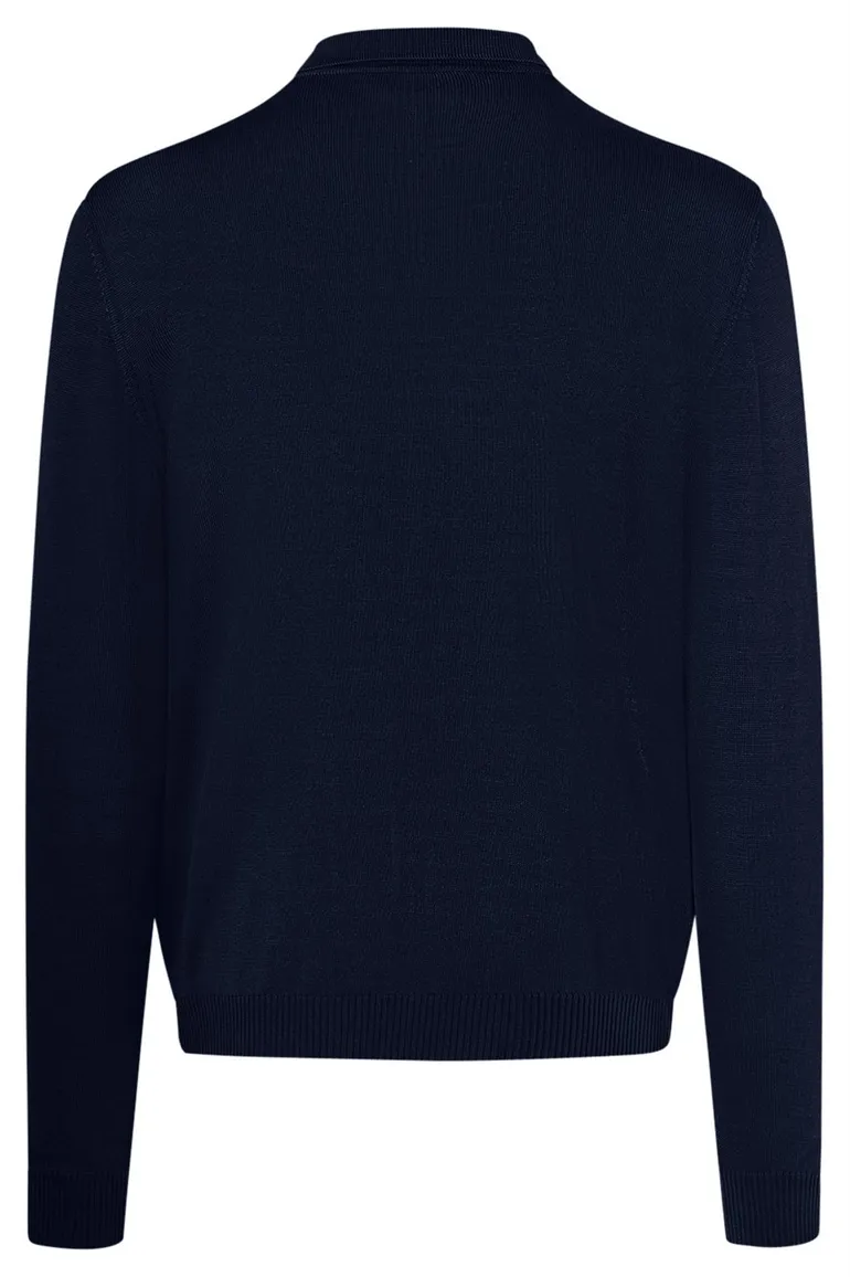 Maerz polo lange mouw donkerblauw merinowol