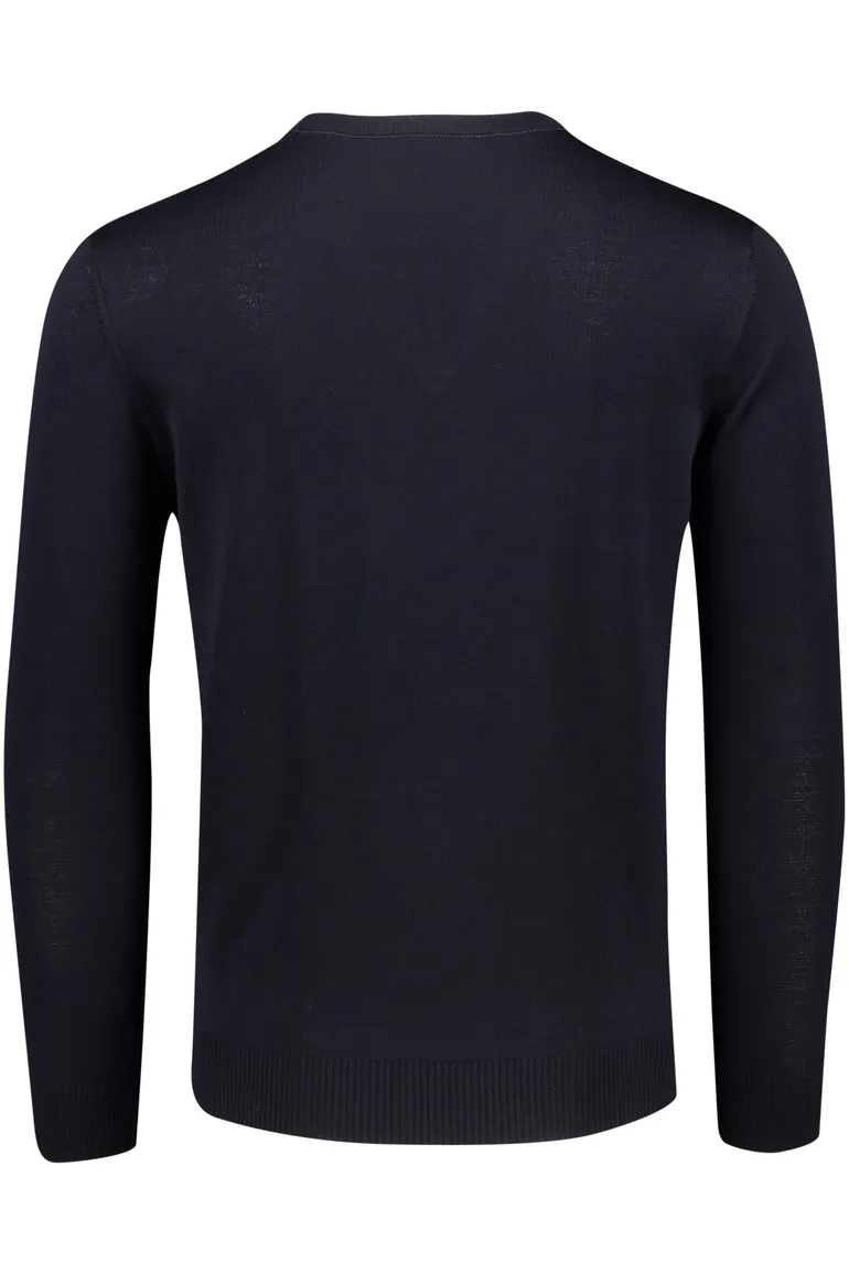 trui Maerz donkerblauw effen merinowol v-hals