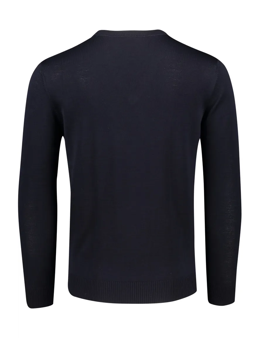 trui Maerz donkerblauw effen merinowol v-hals