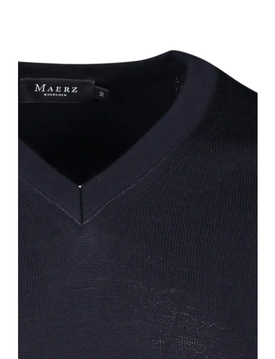 trui Maerz donkerblauw effen merinowol v-hals
