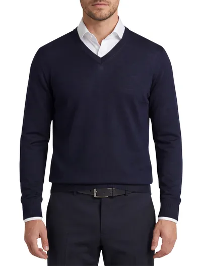 Maerz Maerz trui v-hals donkerblauw effen merinowol