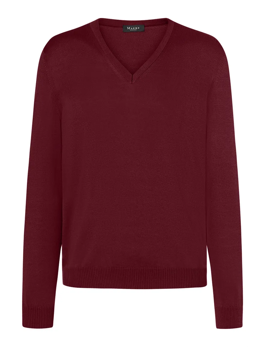 Maerz herentrui v-hals bordeaux merinowol