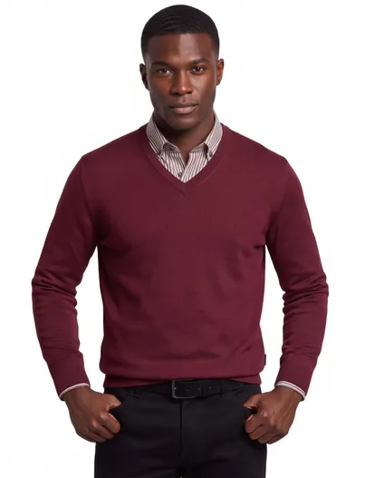 Maerz Maerz herentrui v-hals bordeaux merinowol