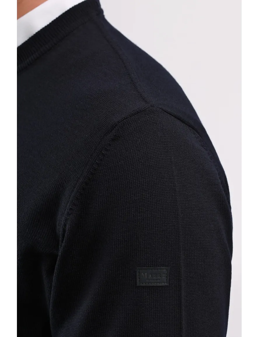 Maerz trui ronde hals donkerblauw merinowol