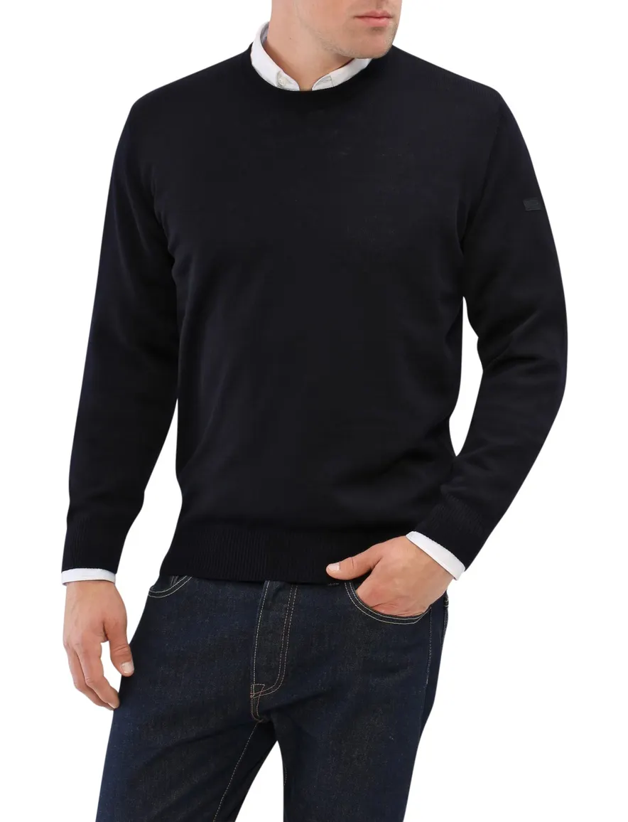Maerz trui ronde hals donkerblauw merinowol