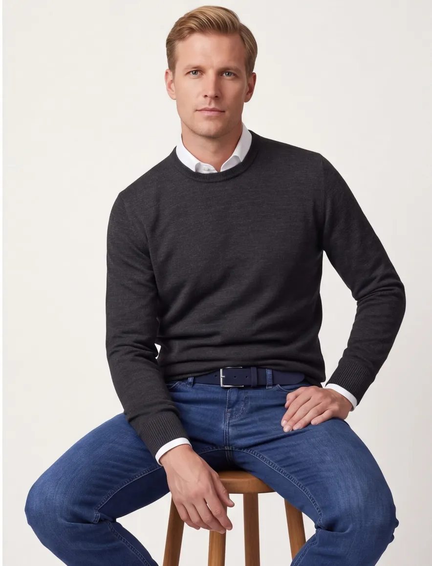 Maerz trui antraciet ronde hals merino