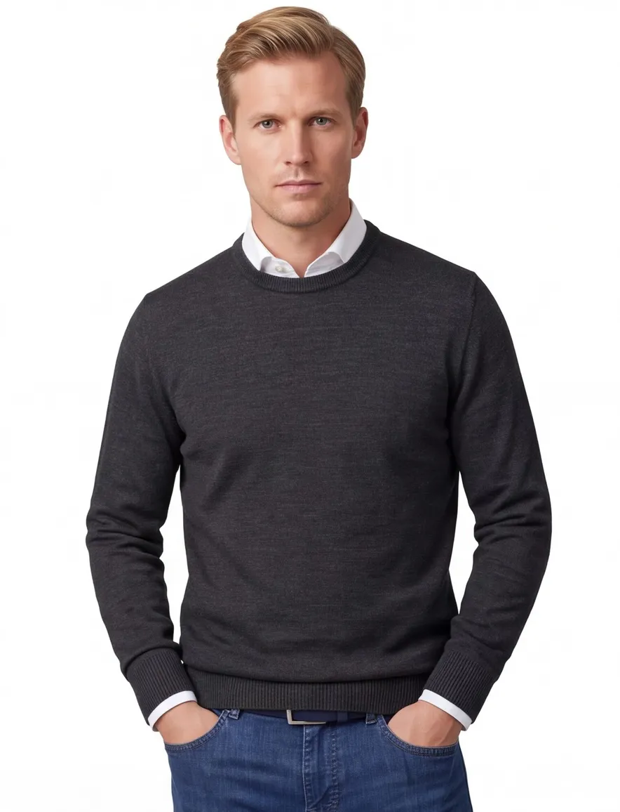 Maerz trui antraciet ronde hals merino